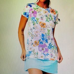 Sofibella ladies S Short Sleeve Floral Golf Tennis Pickleball Top NEW NWT